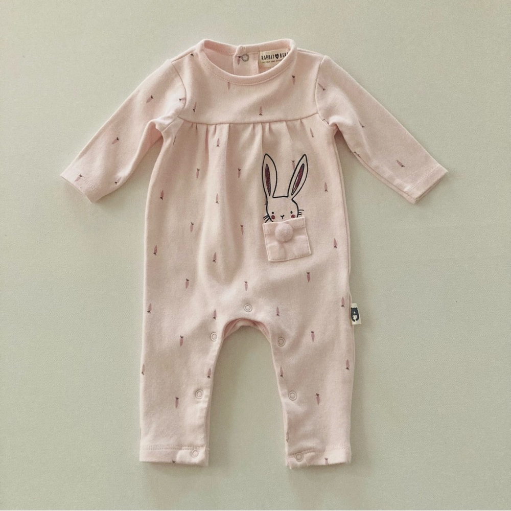Rabbit & Bear Baby Girl 0-3 Months Pink Bunny Carrot Romper Organic Cotton